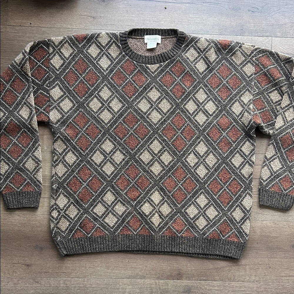 St. John's Bay Brown Cream & Rust Diamond Pattern Crewneck Sweater ! XXL